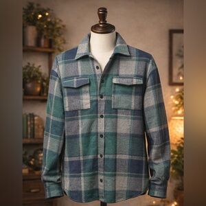 Green and Blue Plaid Button-Up Shirt